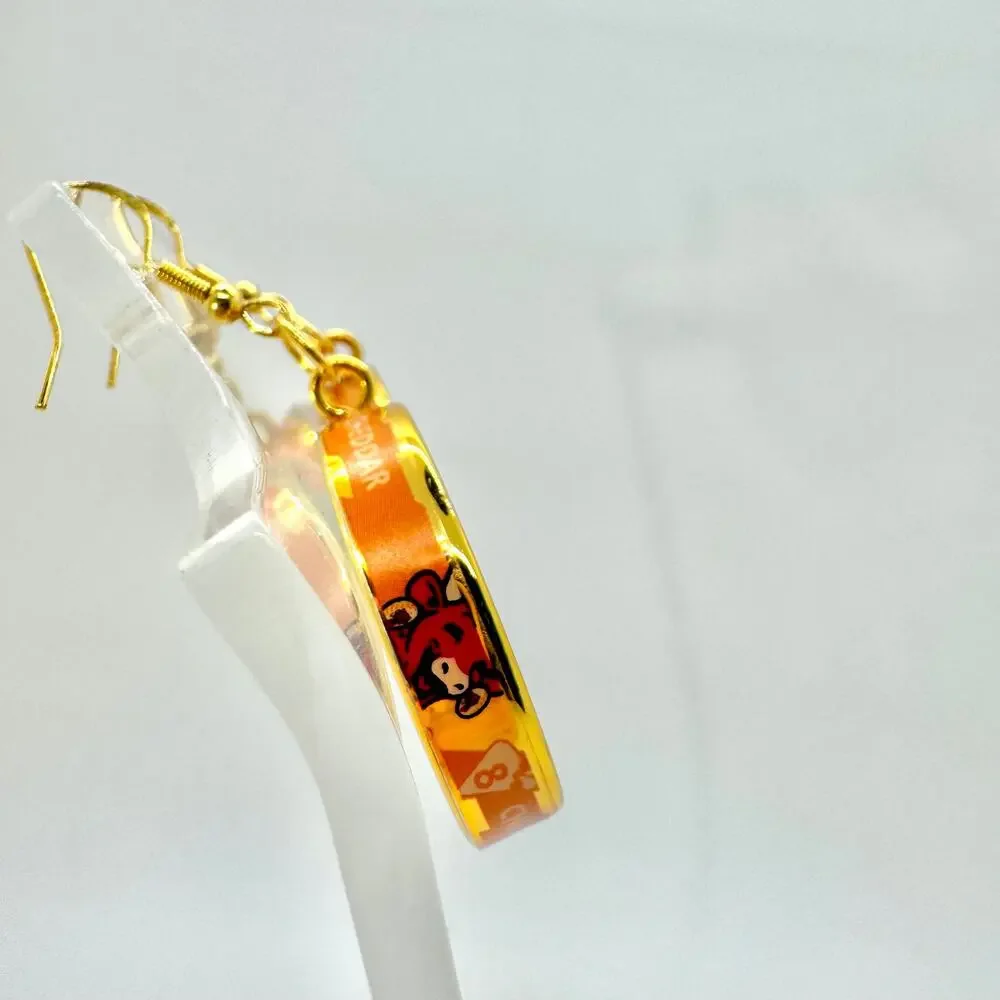 Gold Laughing Cow Earrings - Metallic Cheese Dangles - Playful Foodcore Style